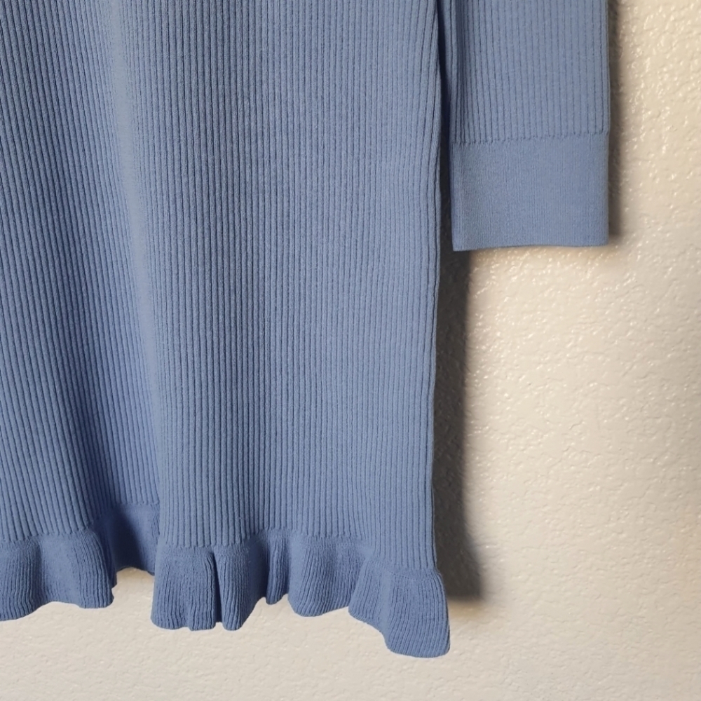 J. Crew Supersculpt Ribbed Midi Dress Long Sleeve Ruffle Trim Blue Size XL - Picture 8 of 16